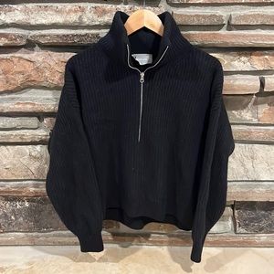 Everlane Felted Merino Wool Half-Zip Black Sweater